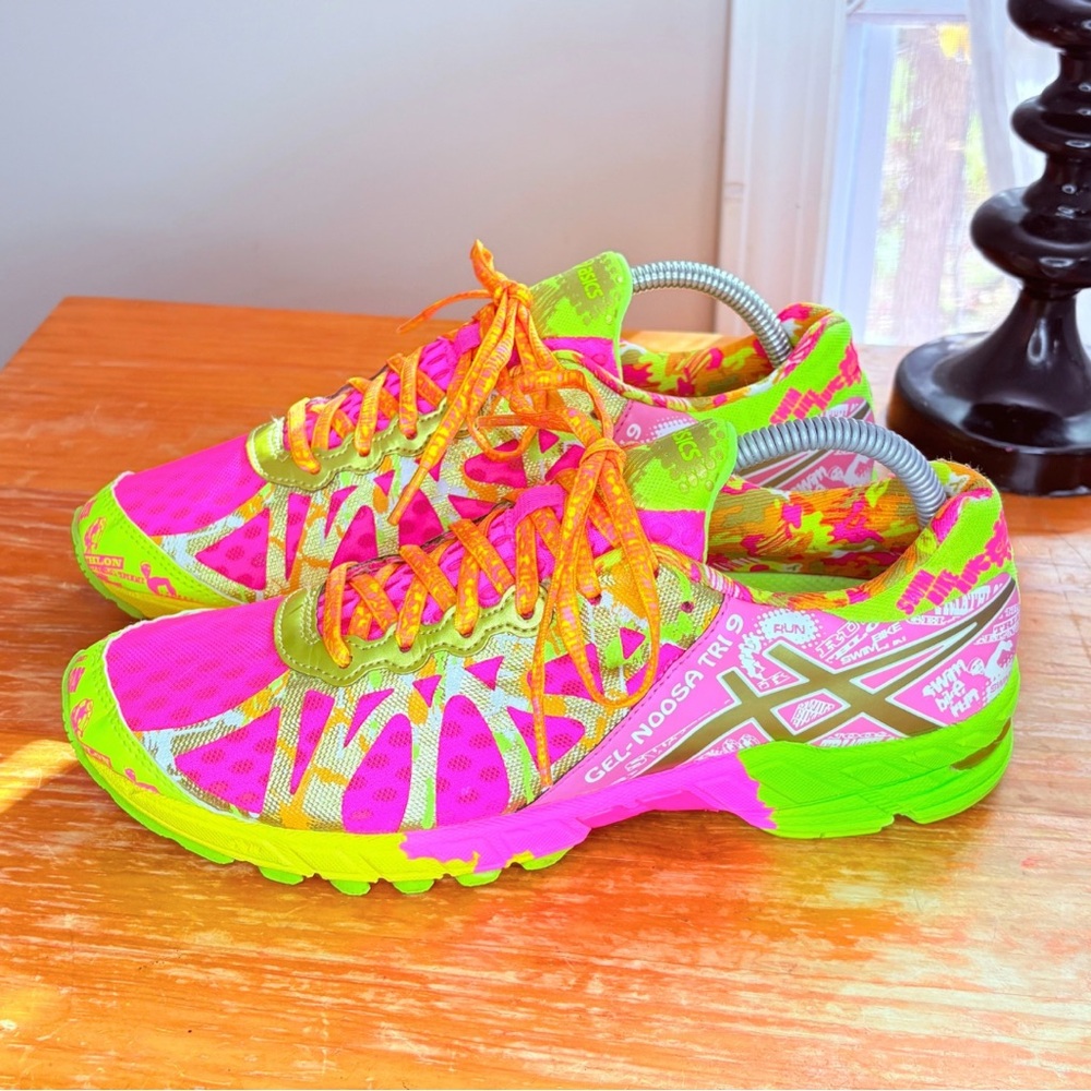 Asics Women's Neon Pink Yellow Green Running Shoes - Picture 5 of 16